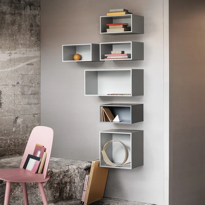 Mini Stacked Shelving system 2. 0 from Muuto in light and dark grey