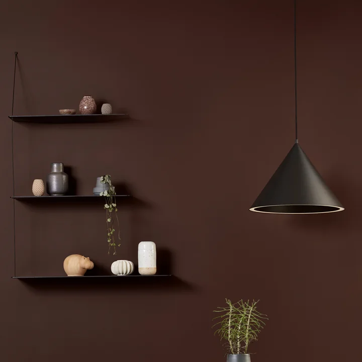 Annular LED pendant lamp and Stedge wall shelf from Woud