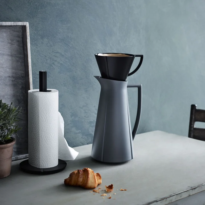 Grand Cru Coffee Filter in Black by Rosendahl with Matching Thermos Jug and the Kitchen Roll Holder