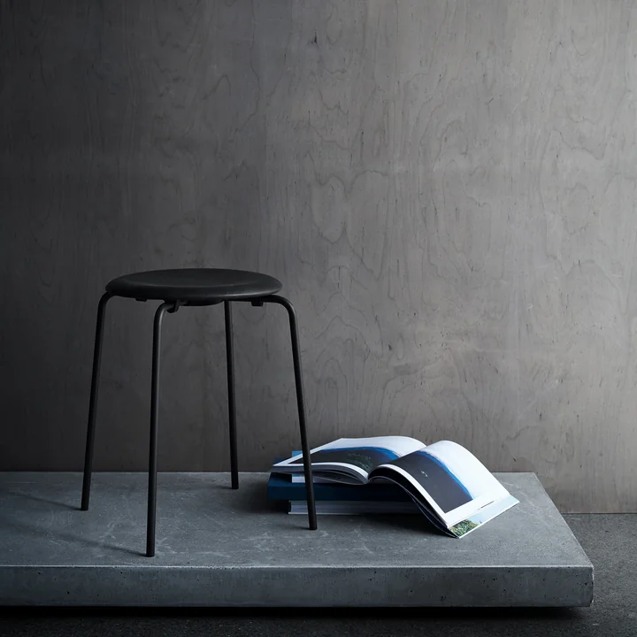 Dot Stool from Fritz Hansen - leather black / base black