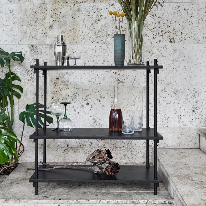 Shelving System from Moebe - Low Single, black stained oak