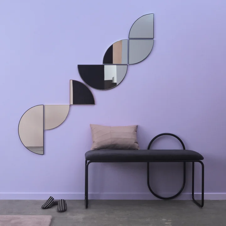 Angui bench in anthracite and the Unity wall mirror from AYTM in the hallway