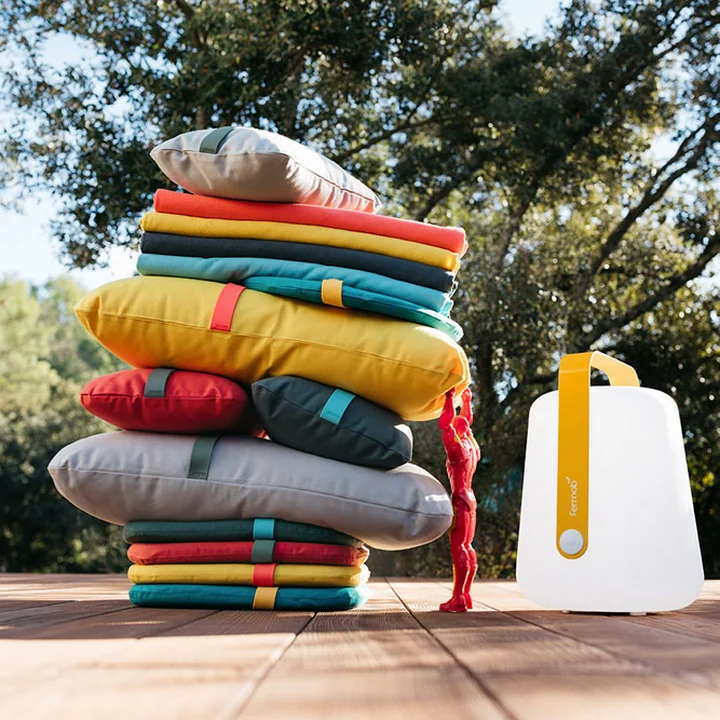 Color Mix Fouta beach towel and outdoor pillow from Fermob