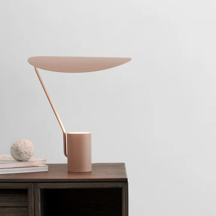Ombre table lamp from Northern in warm beige on the shelf
