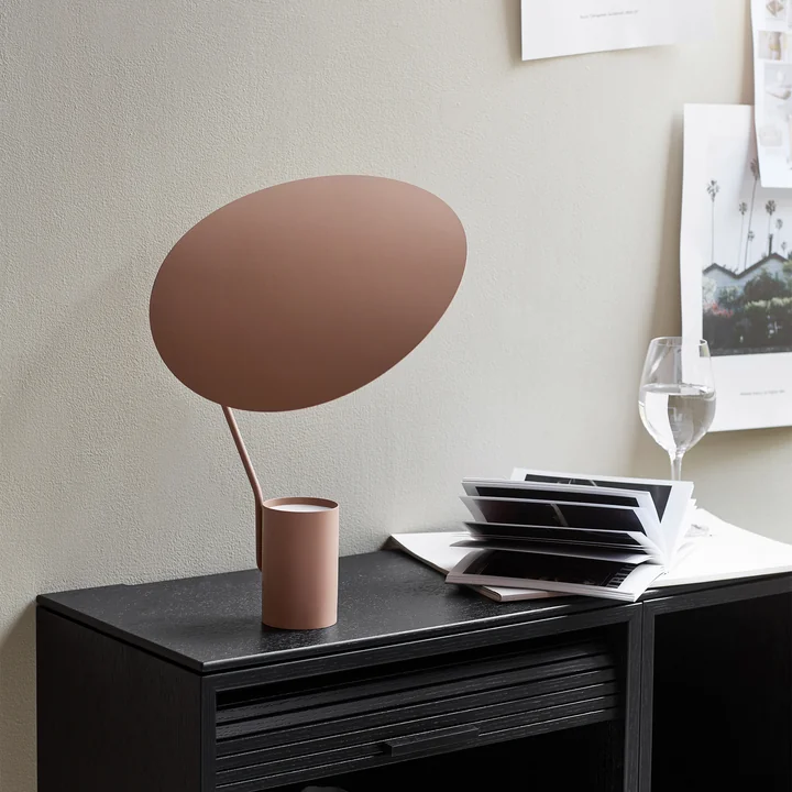 Ombre table lamp from Northern in warm beige on the shelf