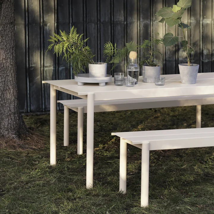 Linear Steel Bench and table in white from Muuto