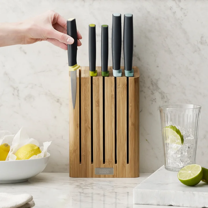 Elevate 5-piece knife set with knife block from Joseph Joseph in bamboo / stainless steel