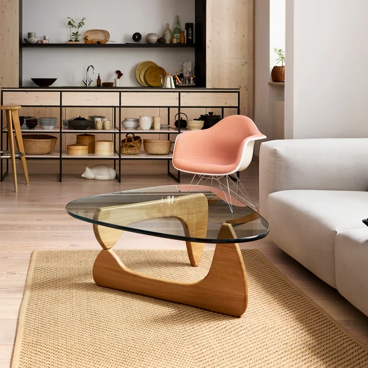 Eames Plastic Armchair RAR (fully upholstered) with Coffee Table oak (Limited Edition) by Vitra