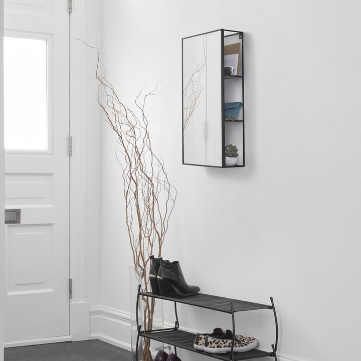 Cubiko mirror shelf, black from Umbra in the entrance area