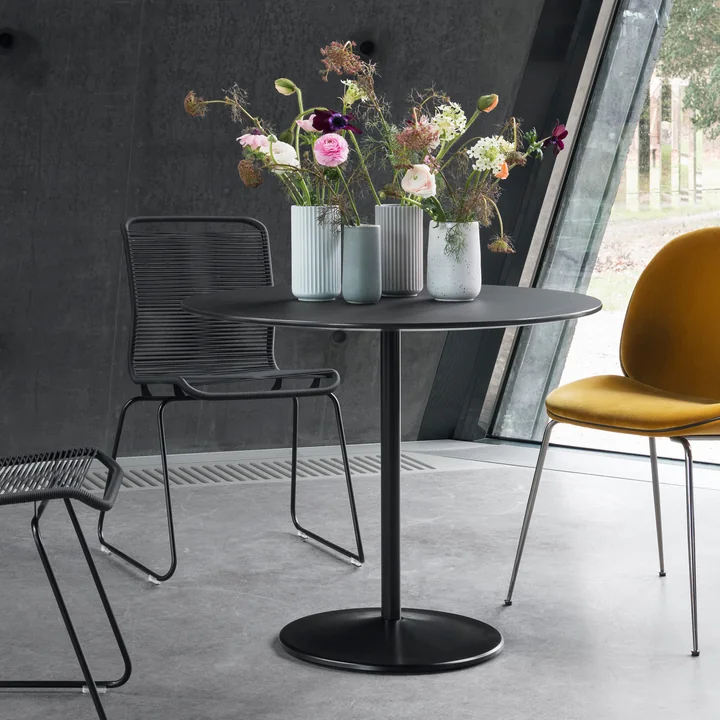 Panton dining table, Ø 90 x H 72 cm from Montana in linoleum black / black