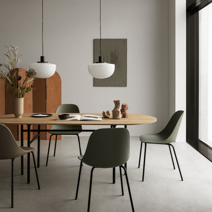 Bench Pendant Light and Harbour Dining Side Chair with Snaregade Table Oval by Audo