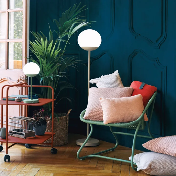 Evasion outdoor cushions and MOOON! Battery LED lights from Fermob