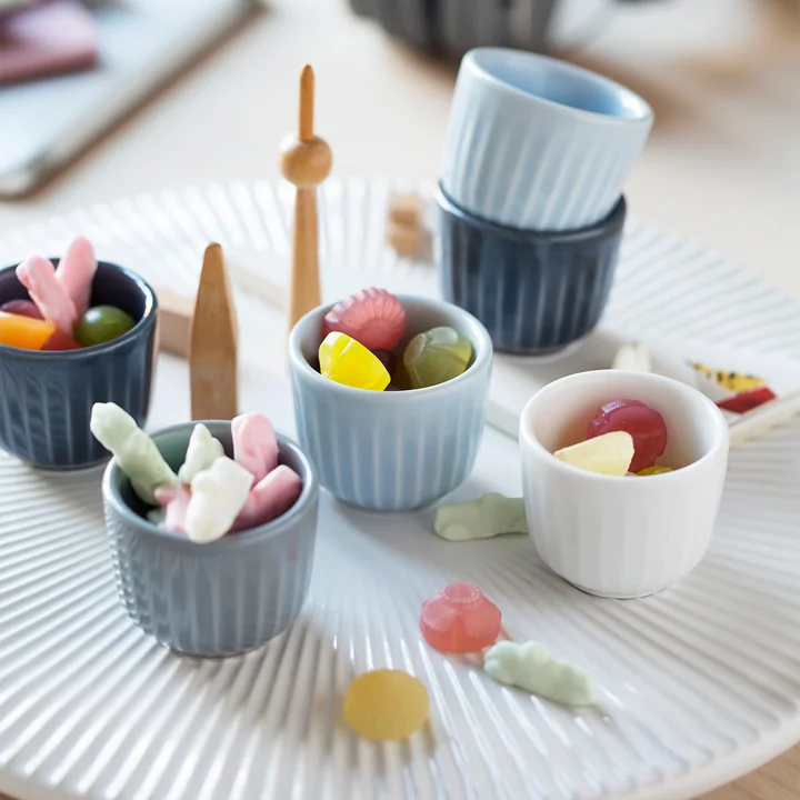 Hammershøi egg cup by Kähler Design in white, indigo and sky blue