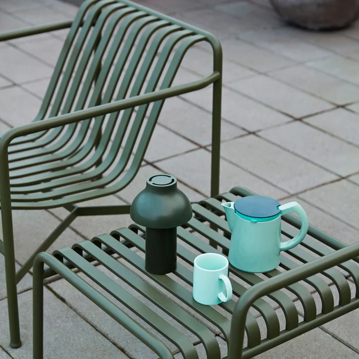 Palissade Lounge Chair Low with ottoman, PC Portable LED light, Rainbow cup and Sowden coffee maker from HAY