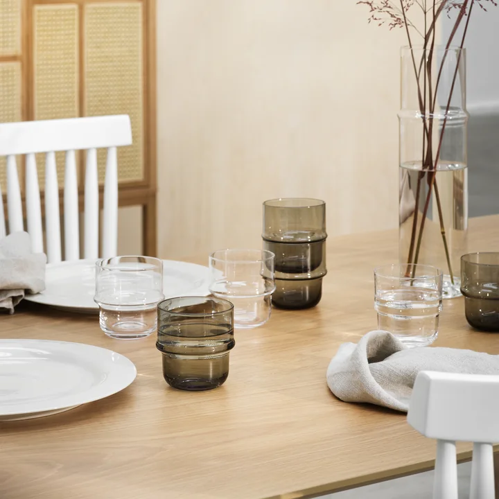 Unda vase and glasses from Design House Stockholm on the dining table 