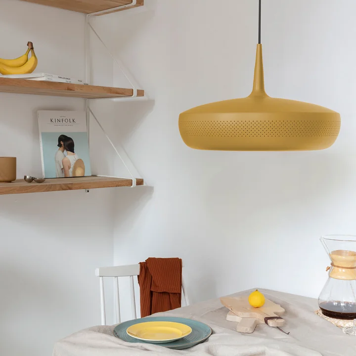 Clava Dine Earth Colours lampshade, Ø 43 x H 28 cm in ochre from Umage above the dining table