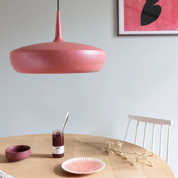 Clava Dine Earth Colours lampshade, Ø 43 x H 28 cm in red earth from Umage above the dining table