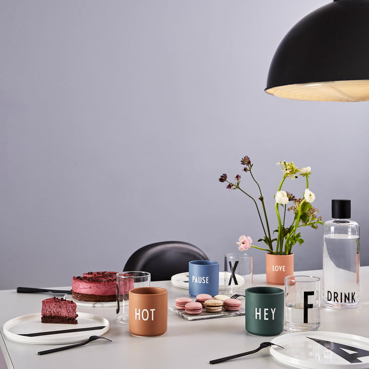 Carafe, plate, mug and glasses from Design Letters