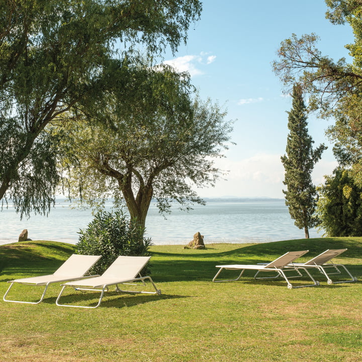 Snooze sunbed in white by Emu in the park