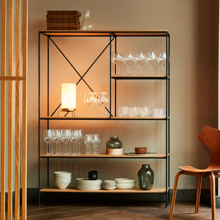 Planner Shelf and PM02 table lamp from Fritz Hansen