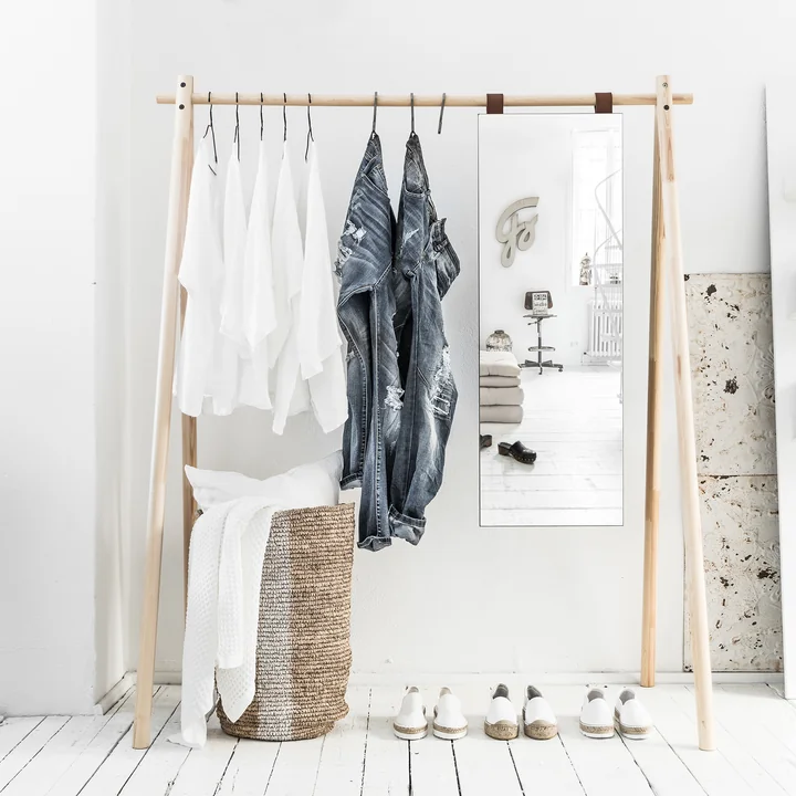 Hongi Wardrobe with mirror in nature of Karup Design with clothes and basket