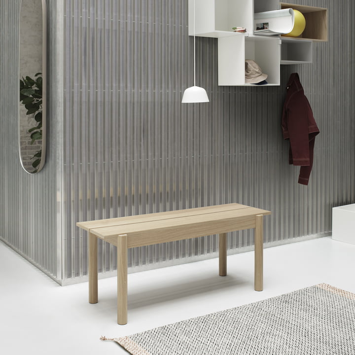 Linear Wood Bank from Muuto in the entrance area 