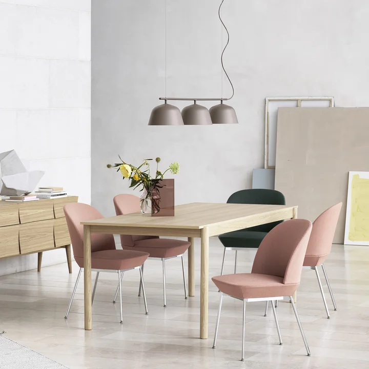 Linear Wood dining table with Olso Side Chair, Reflect Sideboard and Ambit Rail pendant from Muuto