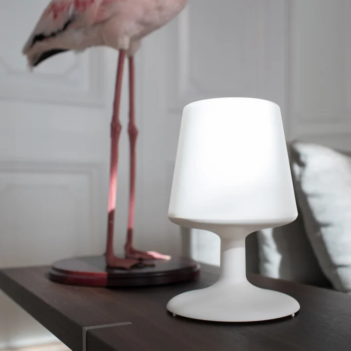 Light to go cordless table lamp, cotton white by Koziol on the chest of drawers
