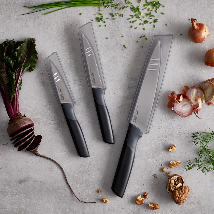 Elevate 3-piece knife set with knife rests from Joseph Joseph in stainless steel