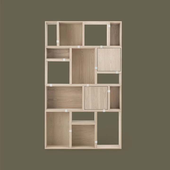 Stacked Shelving system in oak from Muuto