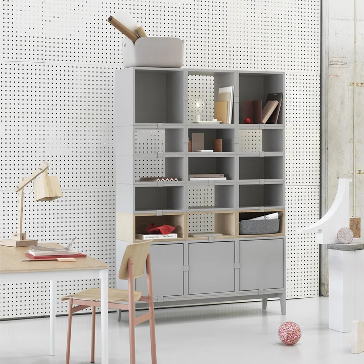 Stacked Shelving system in light gray from Muuto