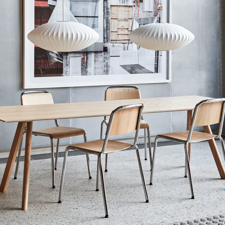 Nelson Saucer Bubble pendant lamp M, Ø 6 3. 5 x H 2 5. 5 cm, off white from HAY above the dining table