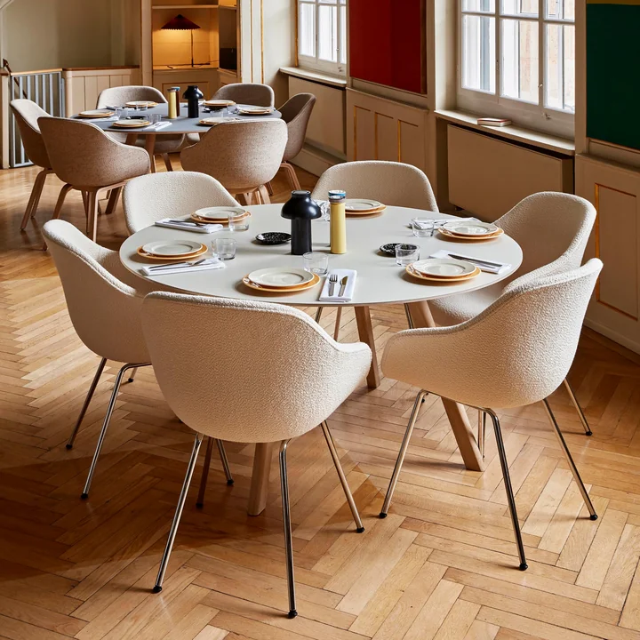 About A Chair AAC 127 in Flamiber cream A5 / Chrome Base from HAY in the restaurant