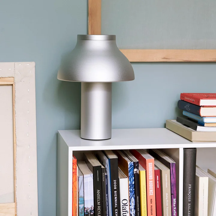 PC table lamp by HAY on the bookshelf
