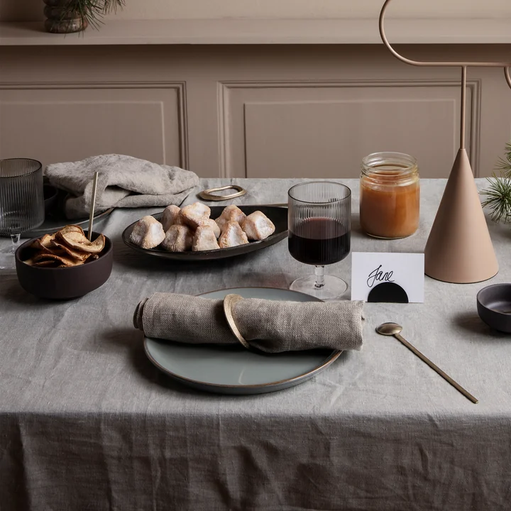 Ripple Wine glass, Flow napkin rings and Forest decorative tray from Ferm Living