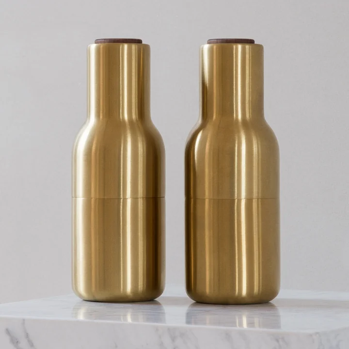 Bottle Salt and pepper mill set from Audo in brushed brass