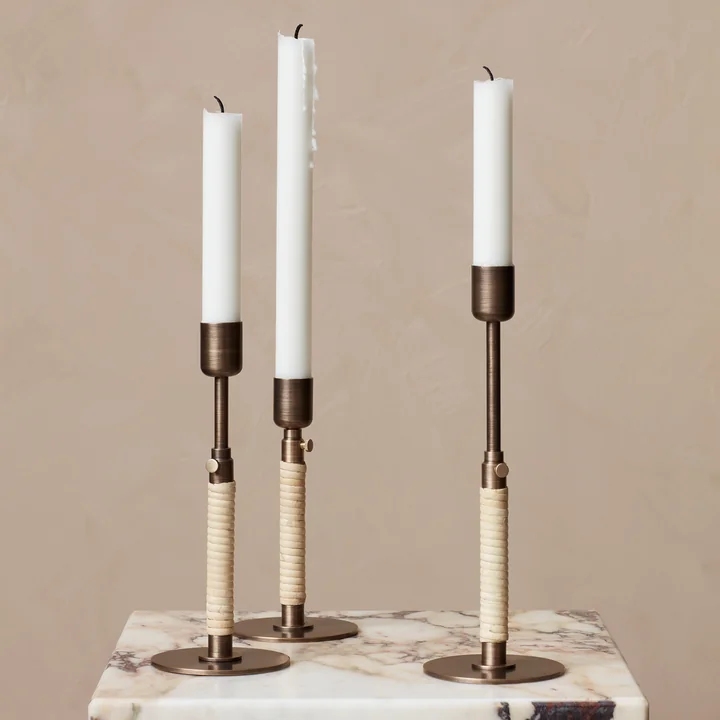 Duca candlestick, burnished brass from Audo in three different heights