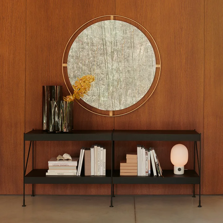 Nimbus mirror Ø 110 cm, polished brass from Audo in the living room above the sideboard
