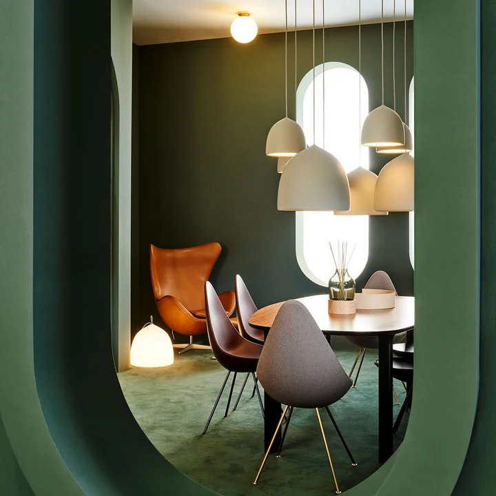 Drop chair and Suspence Pendant lamp from Fritz Hansen