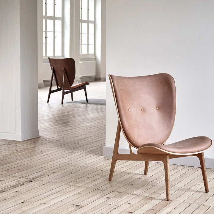 Elephant Lounge Armchair from Norr11 in stained oak / anthracite leather