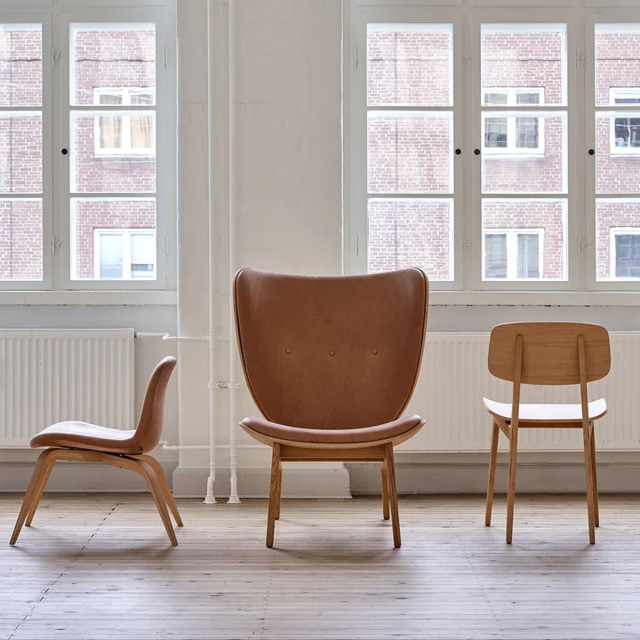 Elephant Lounge Armchair from Norr11 in stained oak / anthracite leather