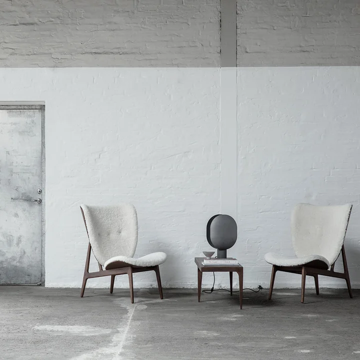 Elephant Lounge armchair from Norr11 in smoked oak / sheepskin off-white