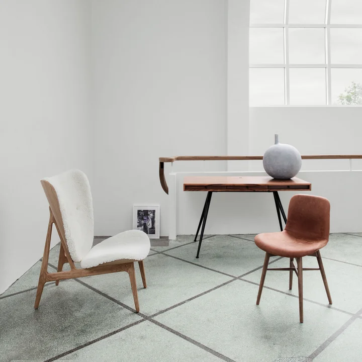 Elephant Lounge armchair from Norr11 in smoked oak / sheepskin off-white