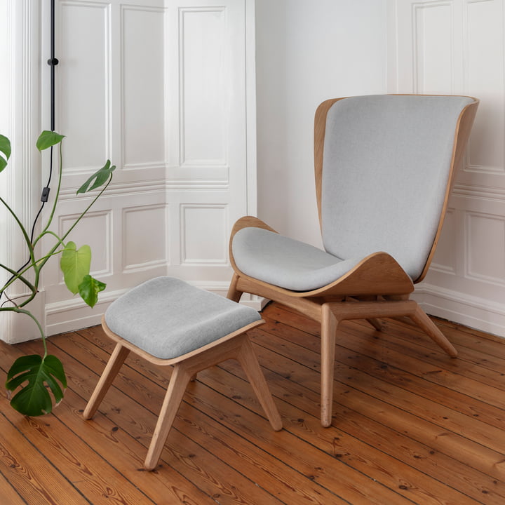 The Reader Armchair and ottoman from Umage in natural oak / silver grey