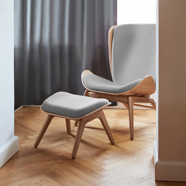 The Reader Armchair and ottoman from Umage in natural oak / silver grey