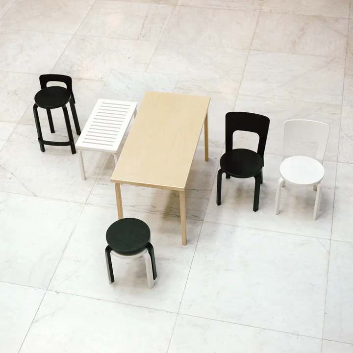 Bench 153, chair 66 and stool 60 from Artek