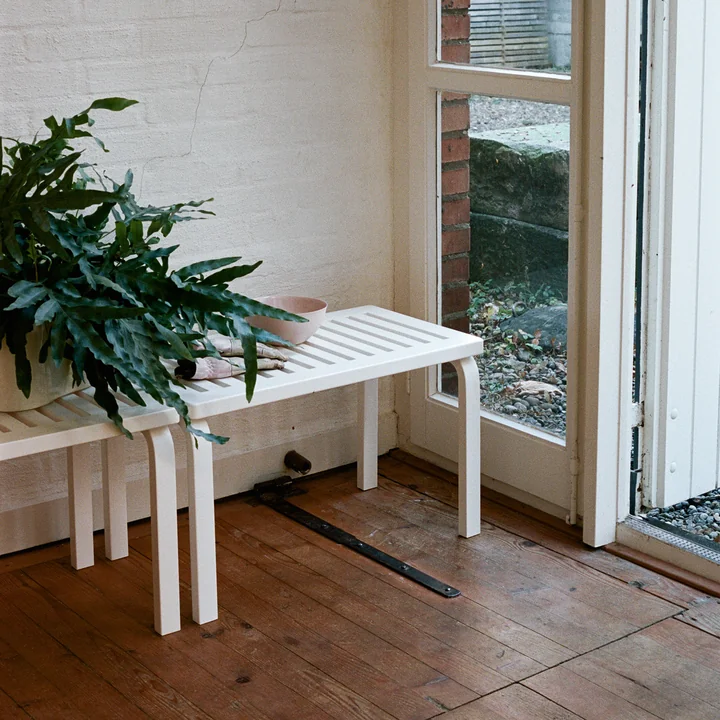 Bench 153B by Artek in white lacquered