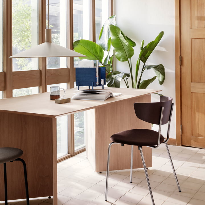 Angle Shade lampshade and organizer from ferm Living on the desk