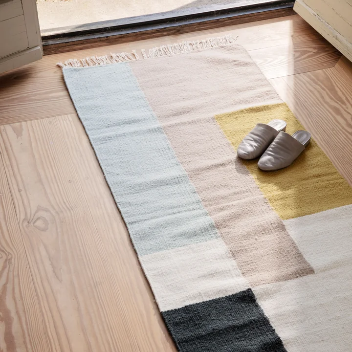 Situation image of the Ferm Living Kelim Rug squares in the dimensions 70 x 180 cm