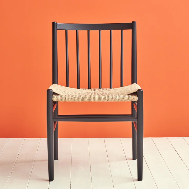 J80 Chair, black lacquered beech / natural wickerwork by FDB Møbler